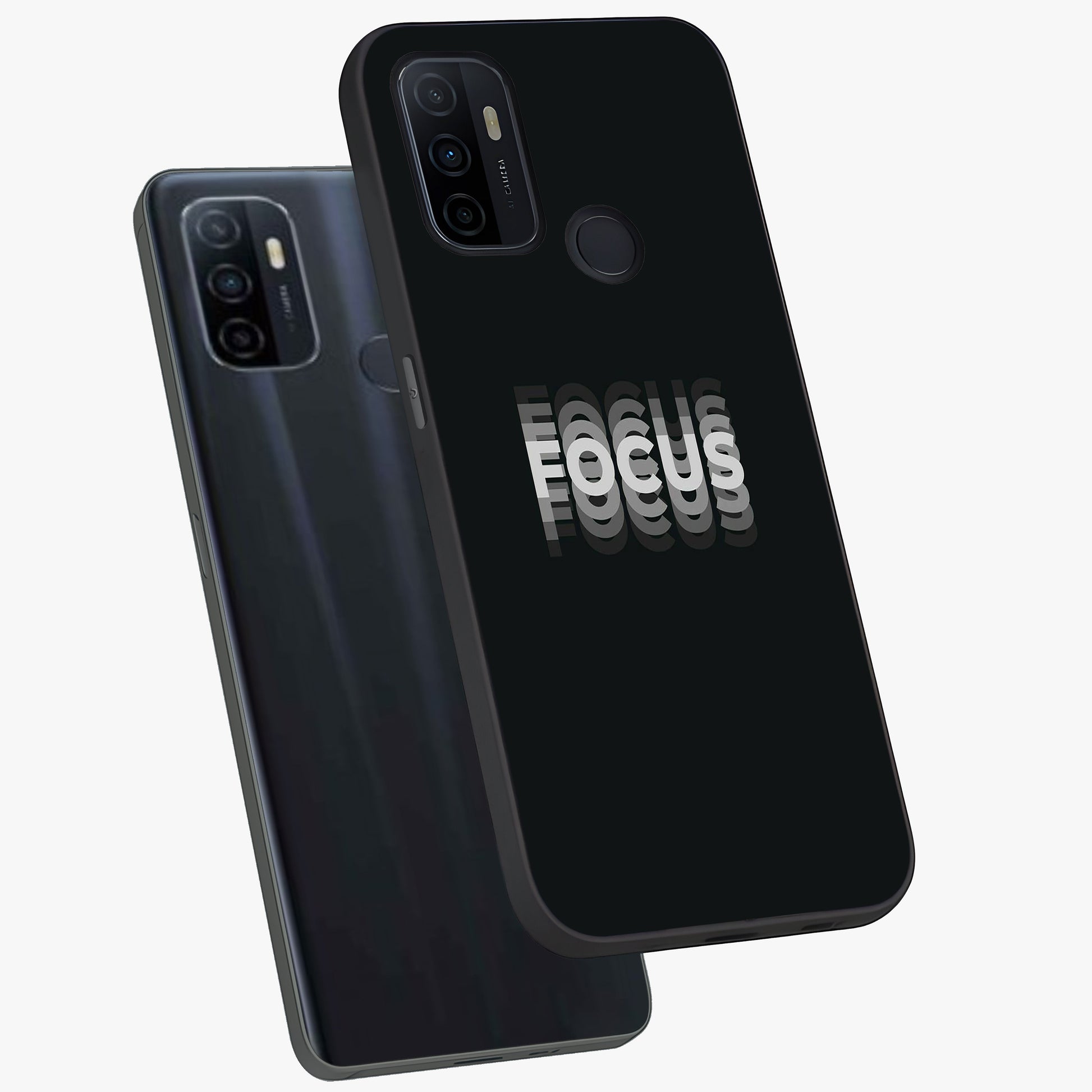 Focus Mode On Glass Case displayed in angled mockup highlighting clean minimal text artwork with modern aesthetic style.