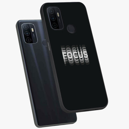 Focus Mode On Glass Case displayed in angled mockup highlighting clean minimal text artwork with modern aesthetic style.