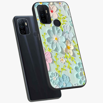 Frosted Petal Garden Glass Case displayed in angled mockup highlighting delicate flower petal design with calm garden aesthetic.