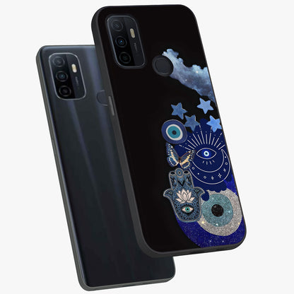 Galactic Charm Cluster Glass Case displayed in angled mockup highlighting luminous galaxy inspired design with dreamy aesthetic.
