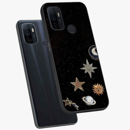 Galactic Charm Glow Glass Case displayed in angled mockup highlighting luminous galaxy inspired design with dreamy aesthetic.