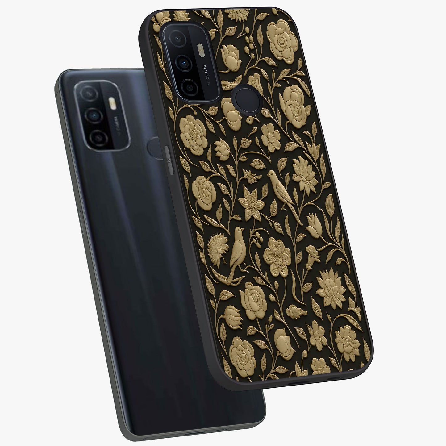 Golden Evil Eye Mandala Glass Case displayed in angled mockup highlighting protective evil eye symbol with golden mandala design.