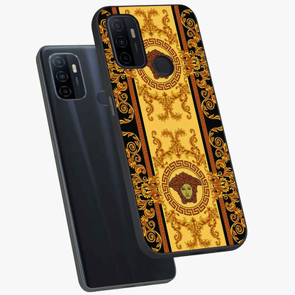 Golden Lotus Glow Glass Case displayed in angled mockup highlighting radiant lotus illustration with spiritual aesthetic.