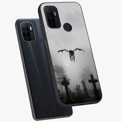 Graveyard Shadow Descent Glass Case displayed in angled mockup highlighting eerie shadow illustration with gothic aesthetic.