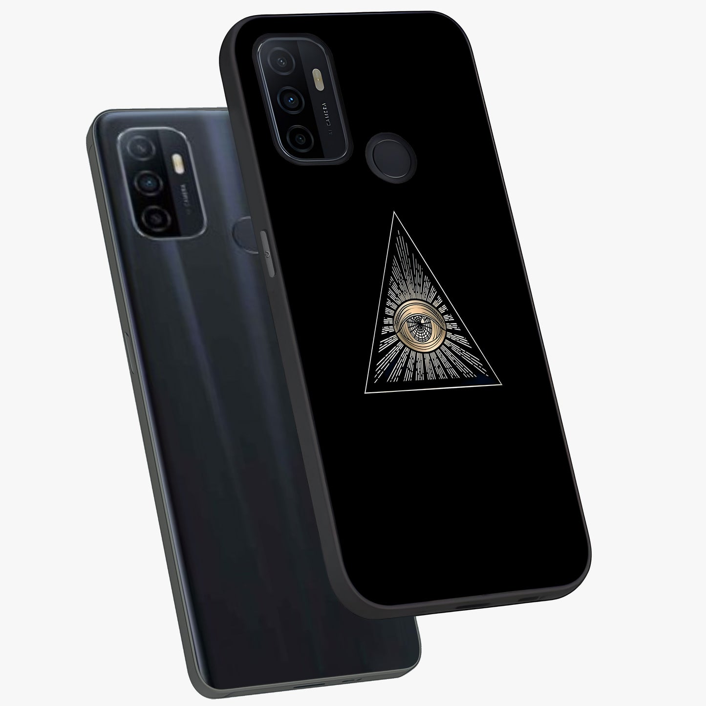 Illuminati Evil Glass Case displayed in angled mockup highlighting dark occult inspired design with bold aesthetic style.