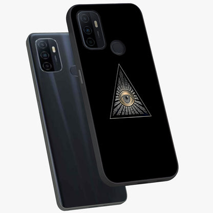 Illuminati Evil Glass Case displayed in angled mockup highlighting dark occult inspired design with bold aesthetic style.