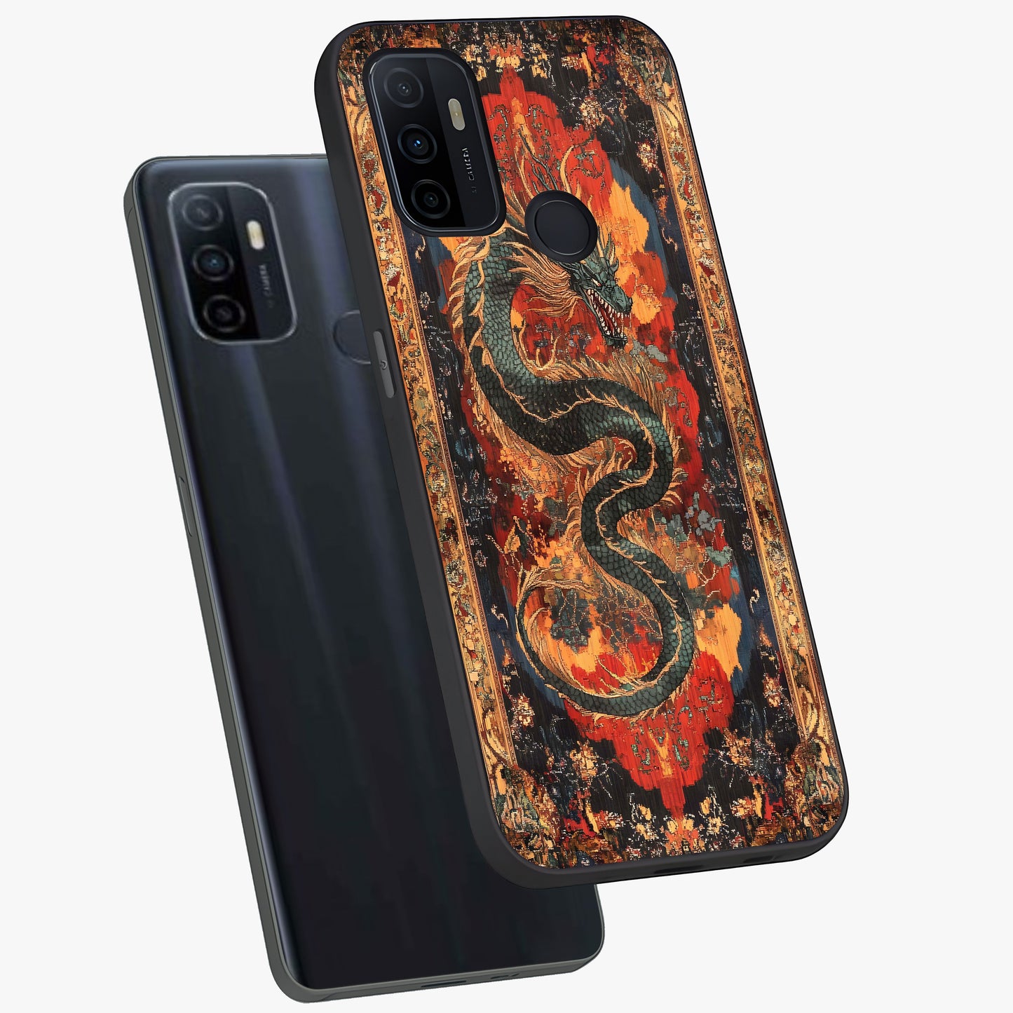 Inferno Dragon Soul Glass Case displayed in angled mockup highlighting powerful dragon illustration with inferno aesthetic.