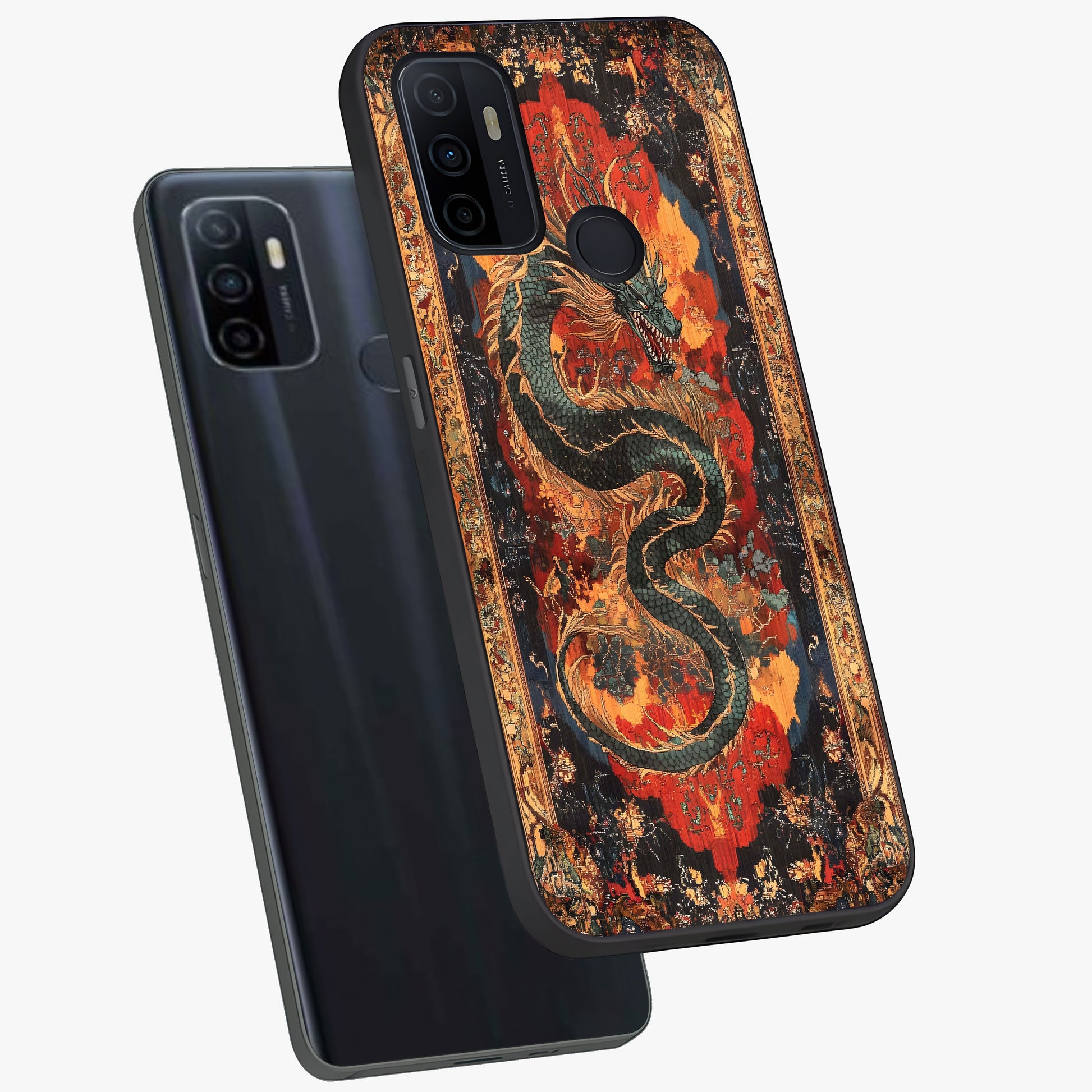 Inferno Dragon Soul Glass Case displayed in angled mockup highlighting powerful dragon illustration with inferno aesthetic.