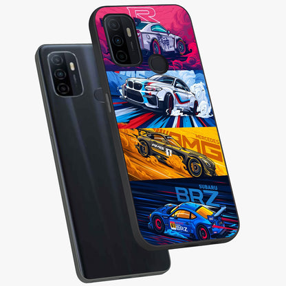 JDM Sports Car Glass Case displayed in angled mockup highlighting sleek Japanese racing car design with automotive aesthetic.
