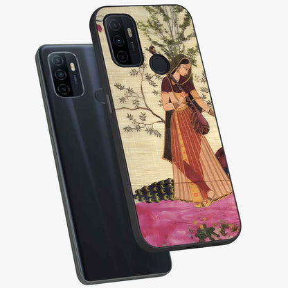 Lady With Veena Art Glass Case displayed in angled mockup highlighting graceful musical illustration with cultural artistic aesthetic.