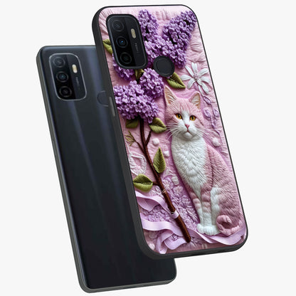 Lavender Cat Whimsy Glass Case displayed in angled mockup highlighting playful feline illustration with pastel lavender aesthetic.