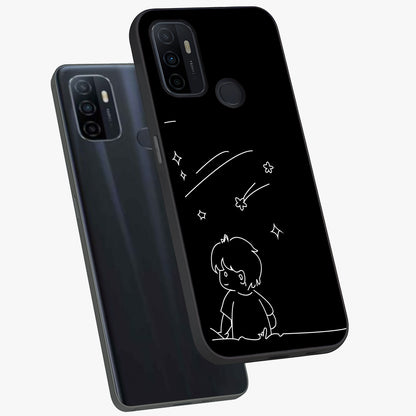 Line Art Boy With Shooting Stars Glass Case displayed in angled mockup highlighting elegant line art design with dreamy star aesthetic.