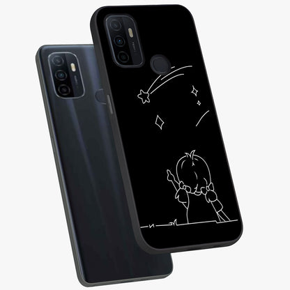 Line Art Girl With Shooting Stars Glass Case displayed in angled mockup highlighting elegant line art design with dreamy star aesthetic.