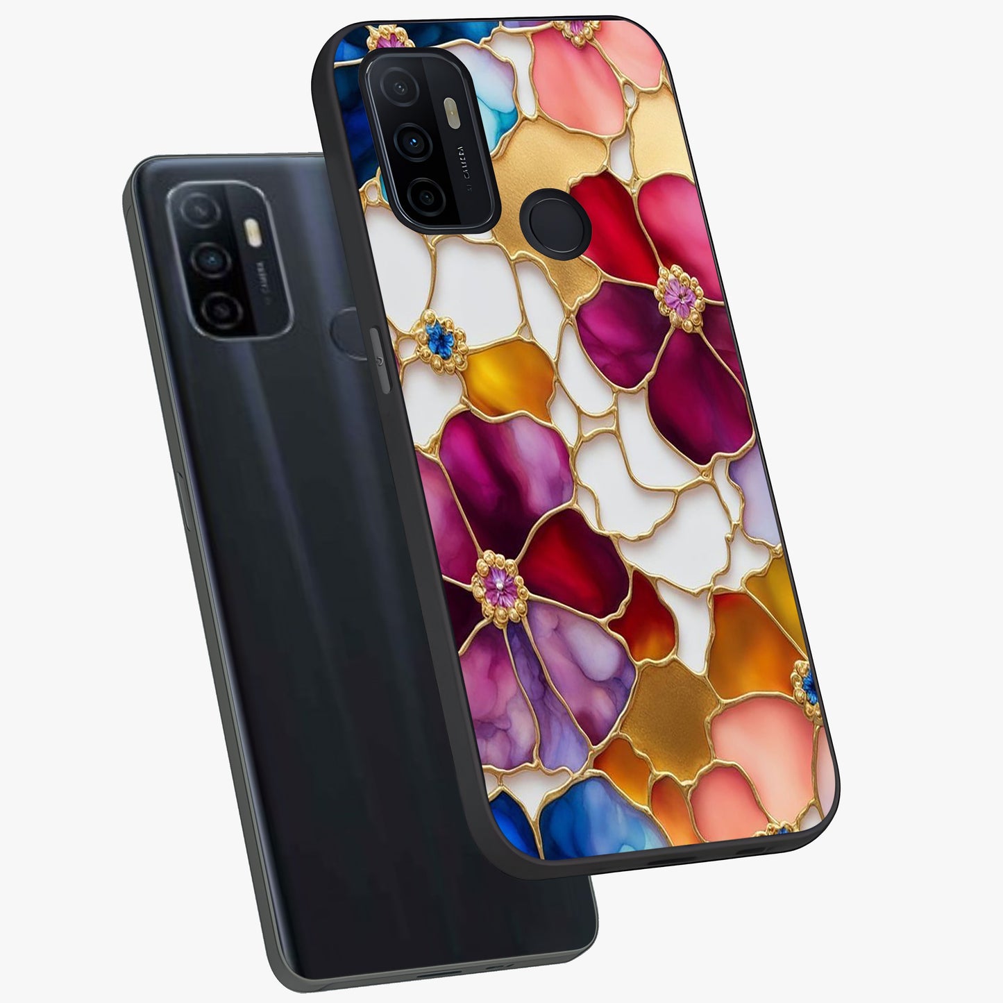 Marble Flower Pattern Glass Case displayed in angled mockup highlighting elegant marble floral design with modern aesthetic.