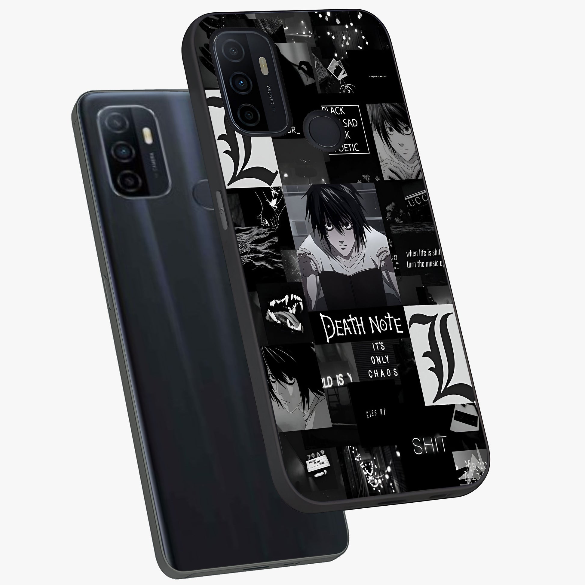Midnight Chaos Mind Glass Case displayed in angled mockup highlighting chaotic artistic design with dramatic midnight aesthetic.