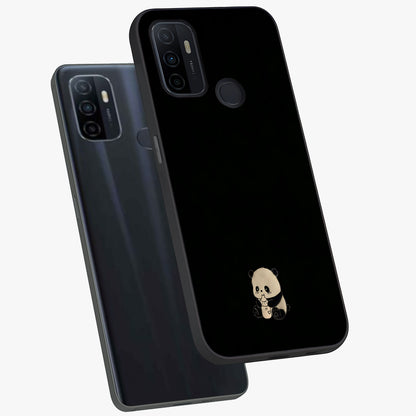 Midnight Panda Love Glass Case displayed in angled mockup highlighting adorable panda illustration with midnight aesthetic.