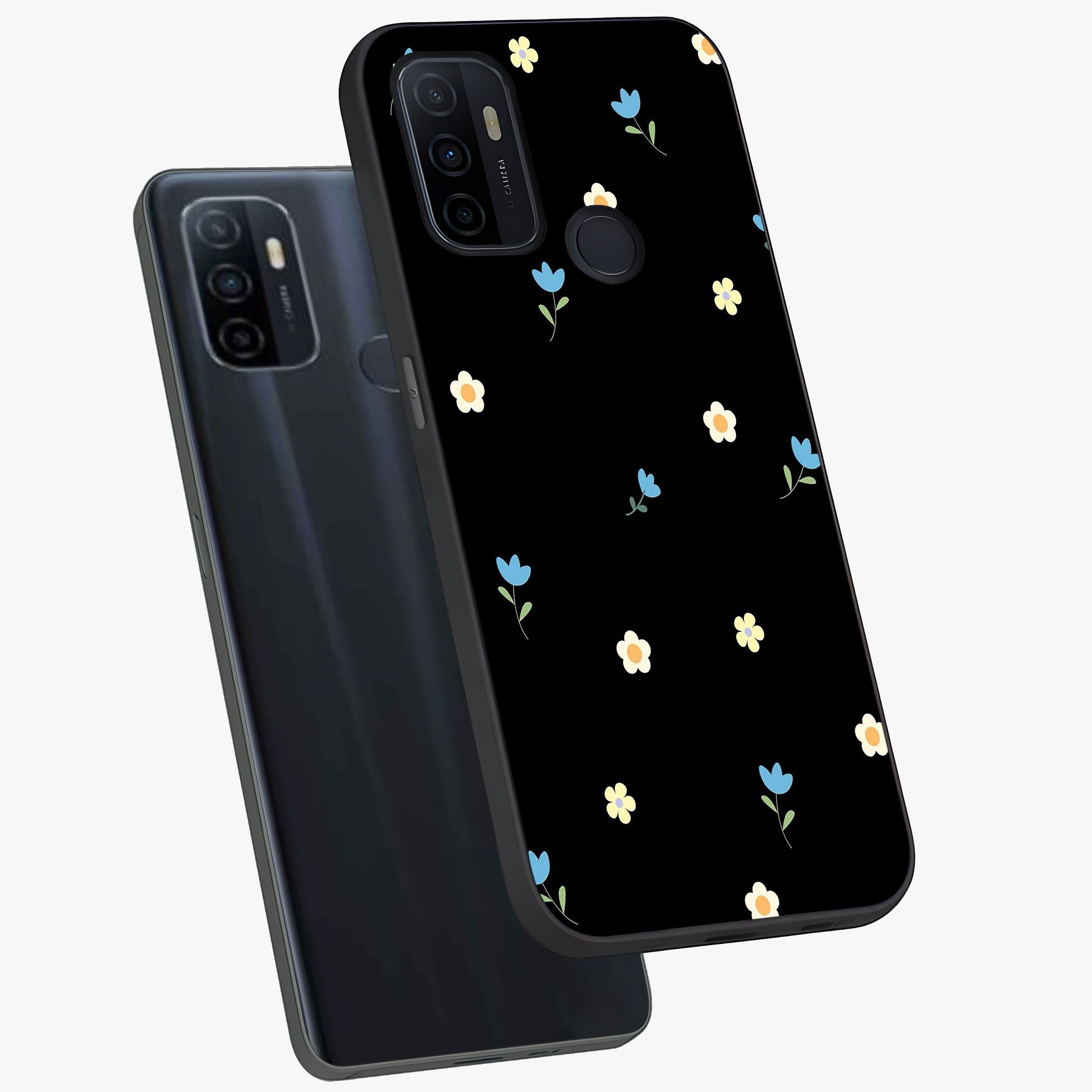 Minimal Petal Whispers Glass Case displayed in angled mockup highlighting delicate petal design with clean minimal aesthetic.