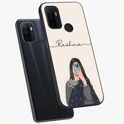 Mirror Mood Muse With Custom Name Glass Case displayed in angled mockup highlighting aesthetic mirror inspired design with custom name feature.