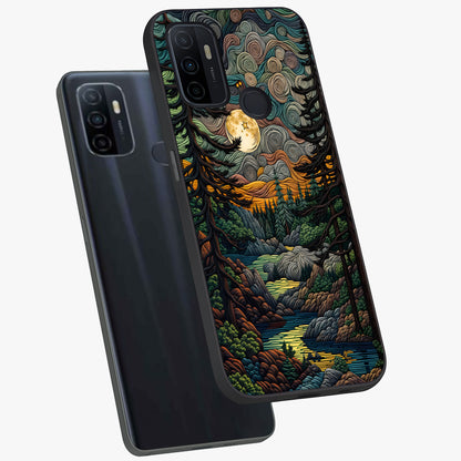 Moonlight Forest Dream Glass Case displayed in angled mockup highlighting dreamy forest design with glowing moon aesthetic.