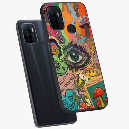 Mystic Eye Wonderland Glass Case displayed in angled mockup highlighting magical eye illustration with dreamy aesthetic.