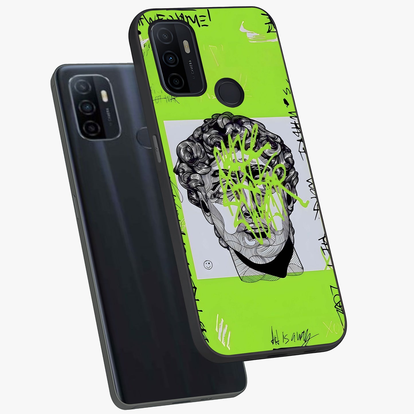 Neo Graffiti Rebellion Glass Case displayed in angled mockup highlighting urban street art design with rebellious aesthetic.
