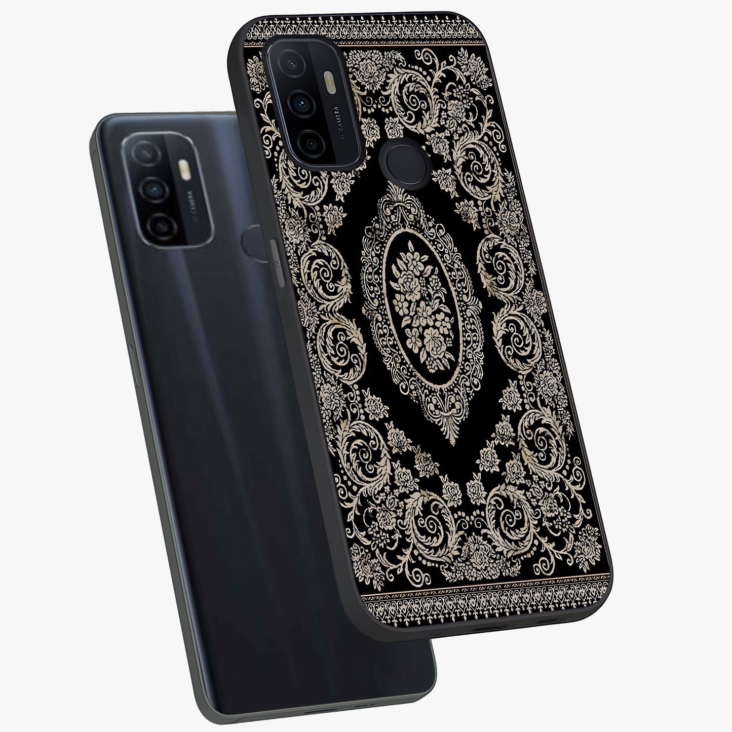 Noir Bloom Elegance Glass Case displayed in angled mockup highlighting refined flower design with stylish noir aesthetic.