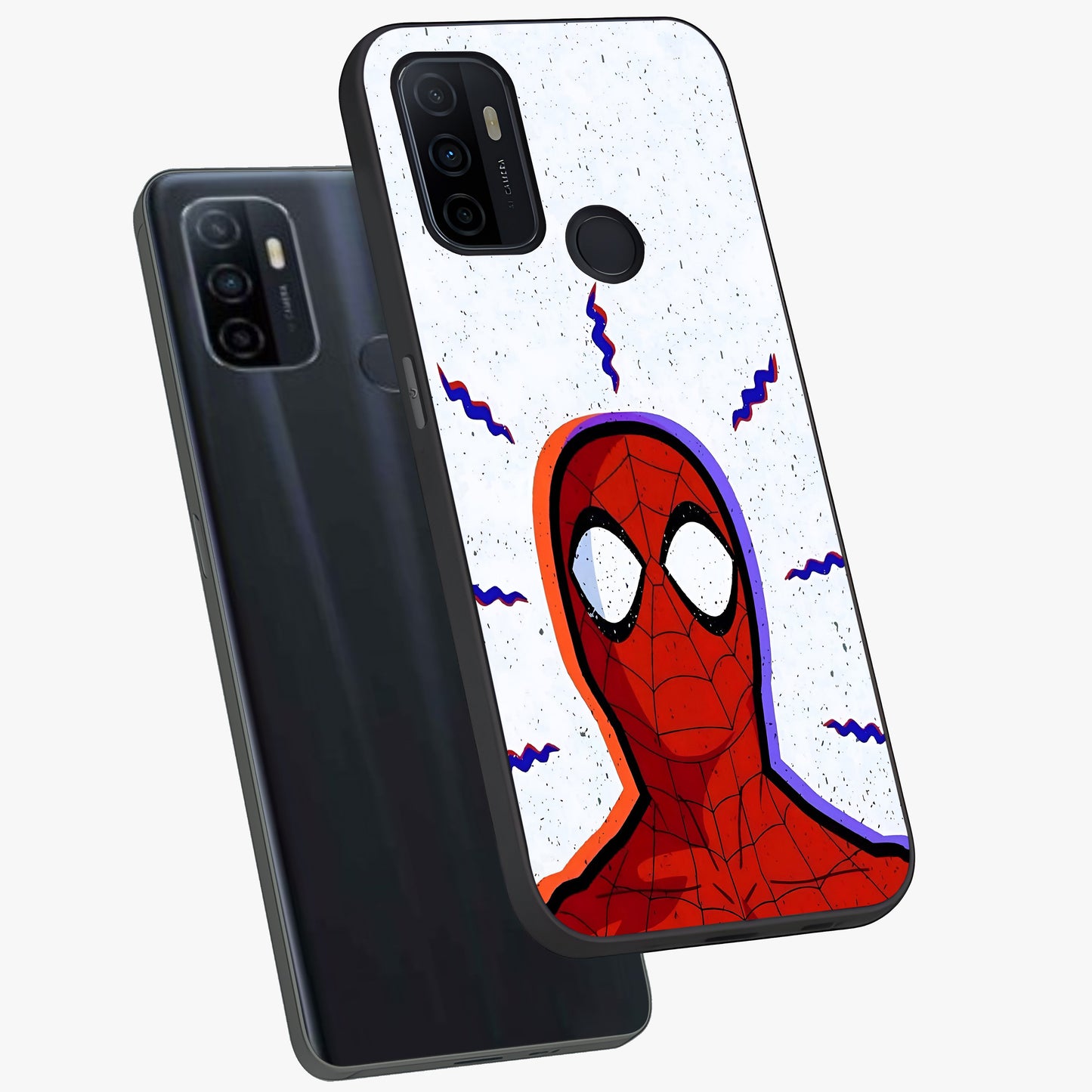 Omg Spiderman Glass Case displayed in angled mockup highlighting dynamic hero illustration with action comic aesthetic.