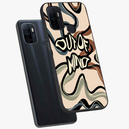 Out Of Mind Glass Case displayed in angled mockup highlighting bold statement design with modern artistic aesthetic.