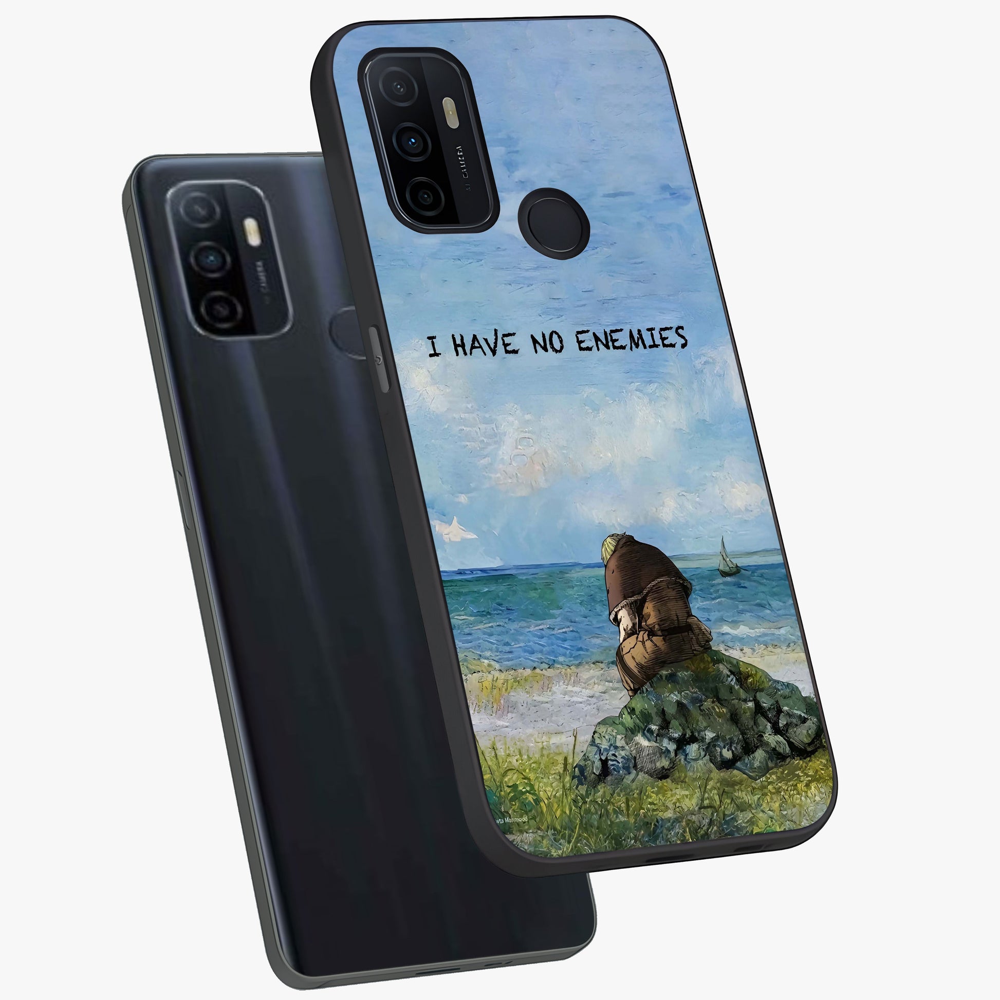 Peace Beyond War Glass Case displayed in angled mockup highlighting meaningful message design with artistic aesthetic style.
