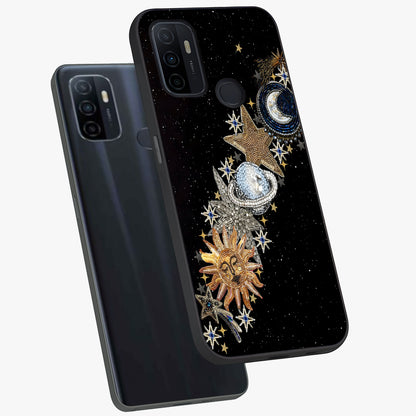 Pearls Universe Object Glass Case displayed in angled mockup highlighting celestial pearl design with dreamy aesthetic.