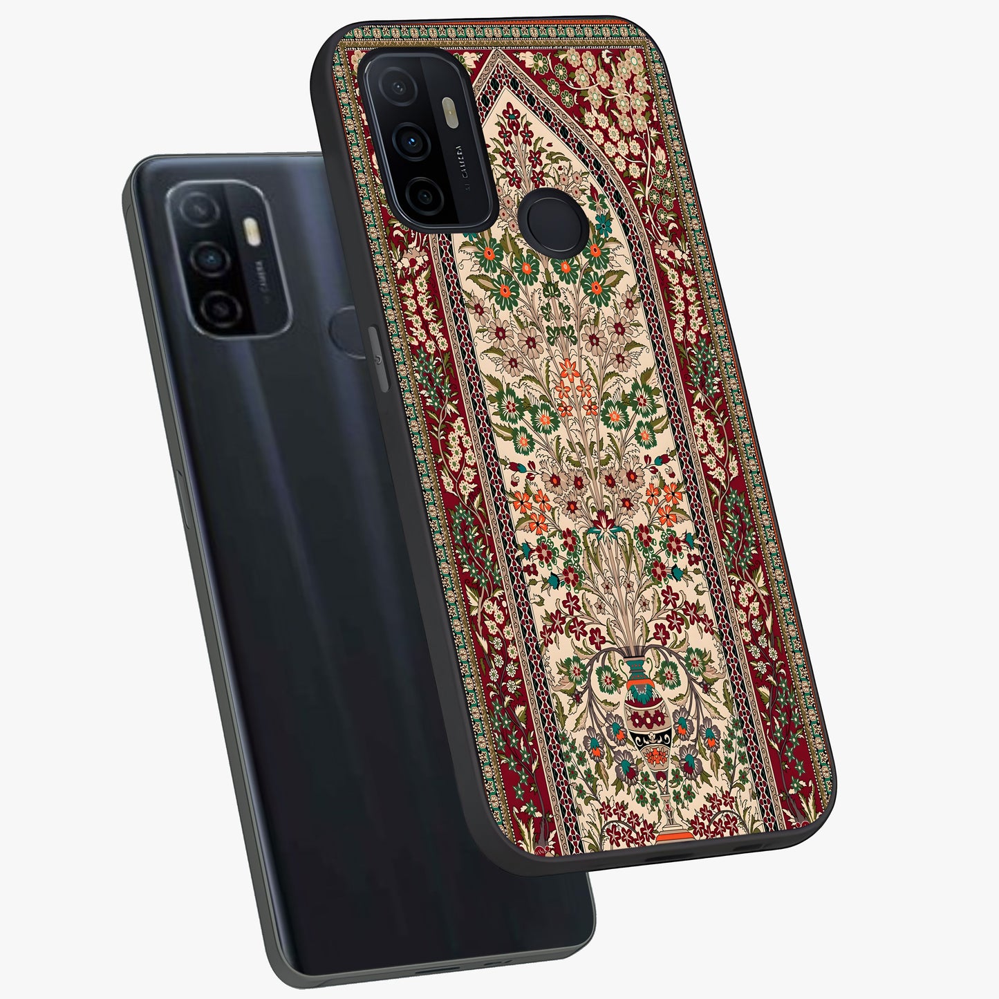 Persian Inspired Glass Case displayed in angled mockup highlighting intricate traditional design with elegant cultural aesthetic.