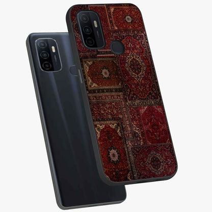 Persian Velvet Tale Glass Case displayed in angled mockup highlighting ornate textile inspired design with royal aesthetic.