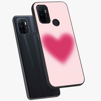 Pink Aura Heart Glass Case displayed in angled mockup highlighting vibrant pink heart design with dreamy aura aesthetic.
