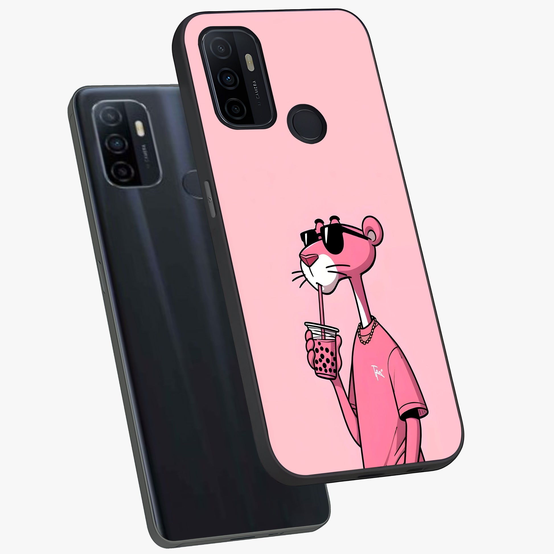 Pink Panther Glass Case displayed in angled mockup highlighting playful cartoon character design with vibrant pink aesthetic.