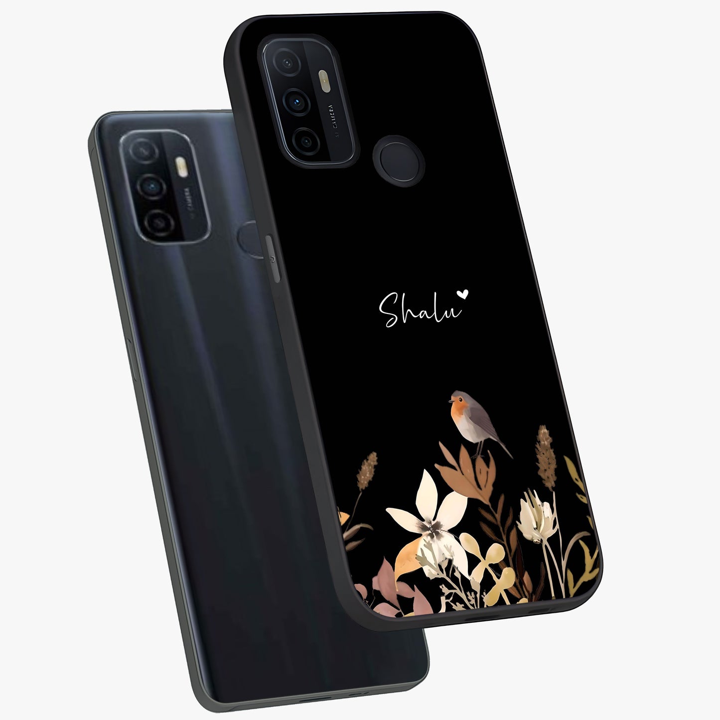 Quiet Garden Tune Custom Name Glass Case displayed in angled mockup highlighting delicate floral garden design with custom name feature.