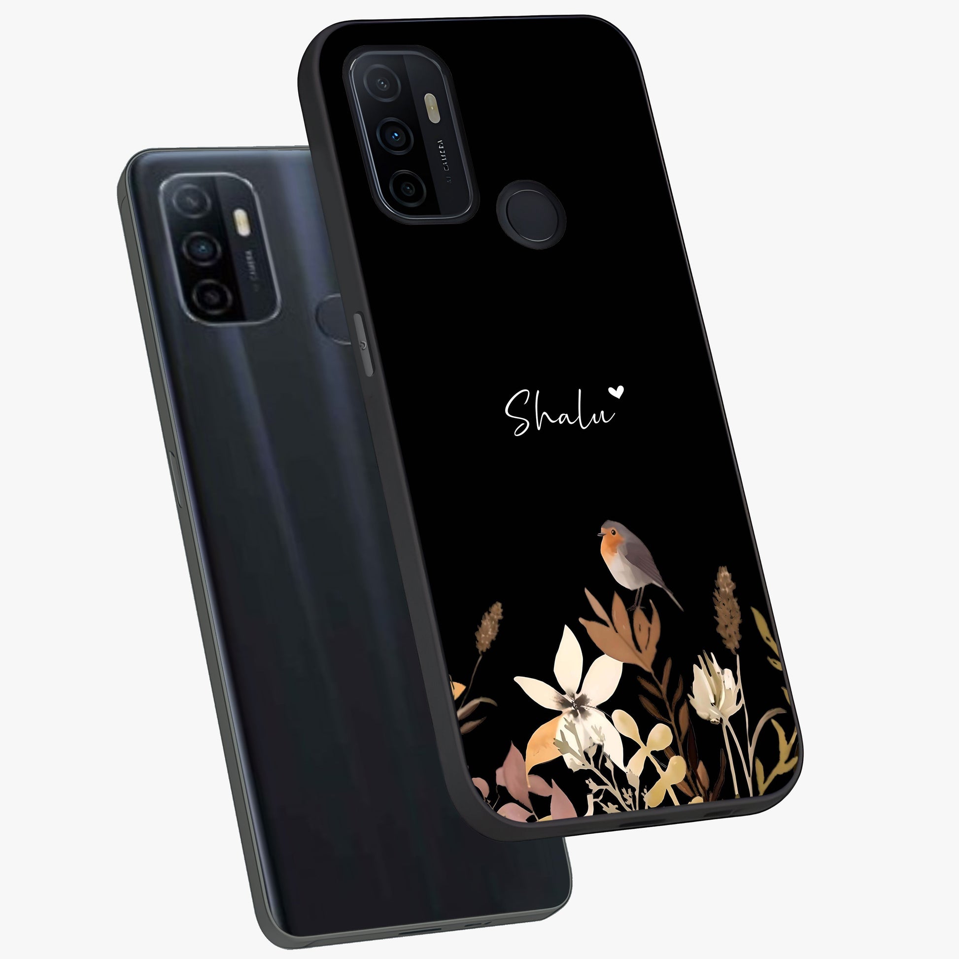 Quiet Garden Tune Custom Name Glass Case displayed in angled mockup highlighting delicate floral garden design with custom name feature.