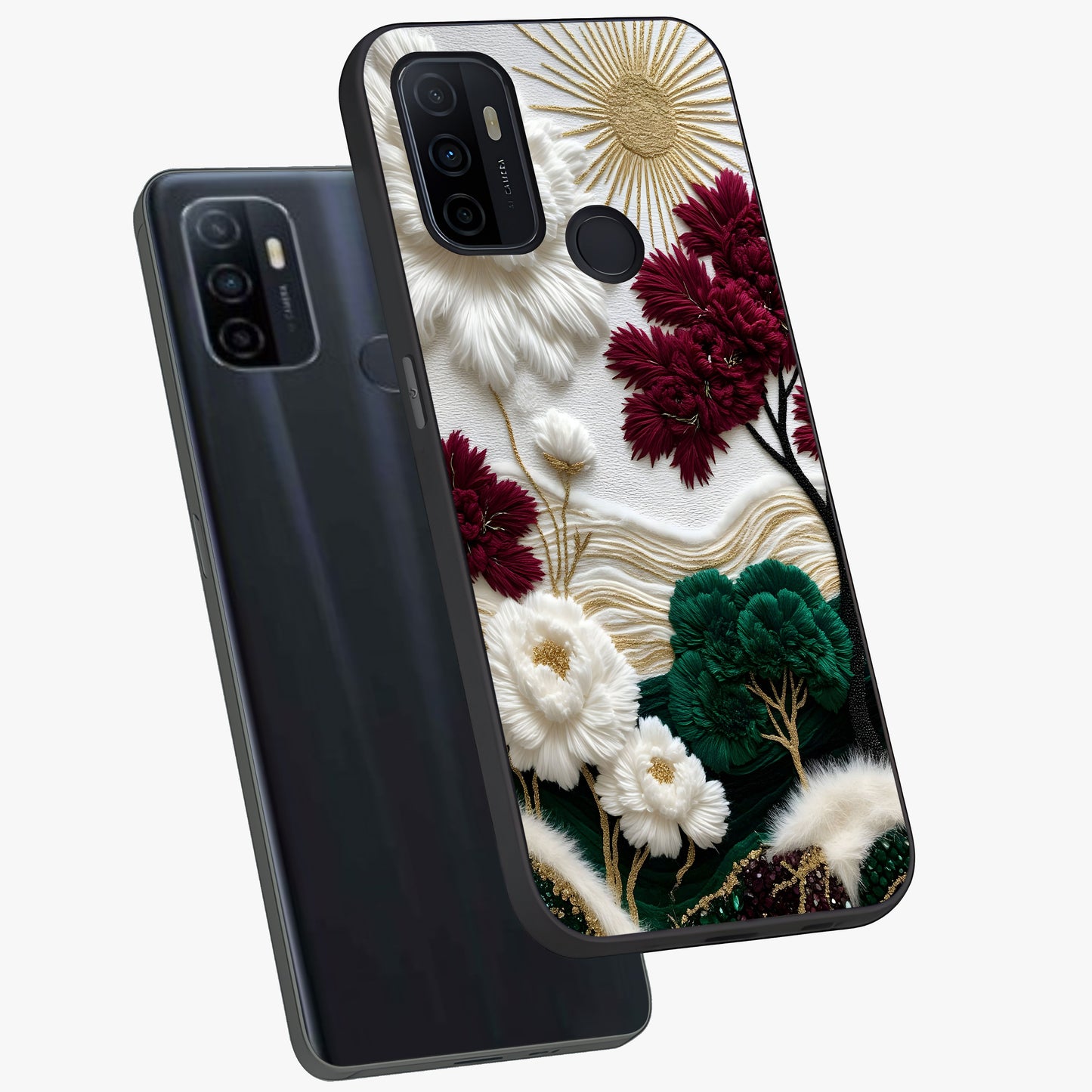 Radiant Bloom Elegance Glass Case displayed in angled mockup highlighting graceful floral design with radiant aesthetic style.