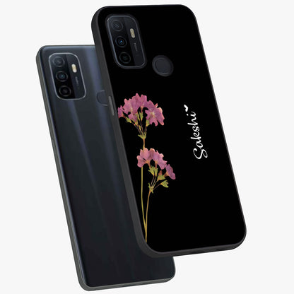 Riching Lavender Flower Custom Name Glass Case displayed in angled mockup highlighting delicate lavender flower design with custom name feature.