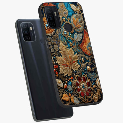 Royal Jewel Garden Glass Case displayed in angled mockup highlighting vibrant jewel inspired floral design with elegant aesthetic.