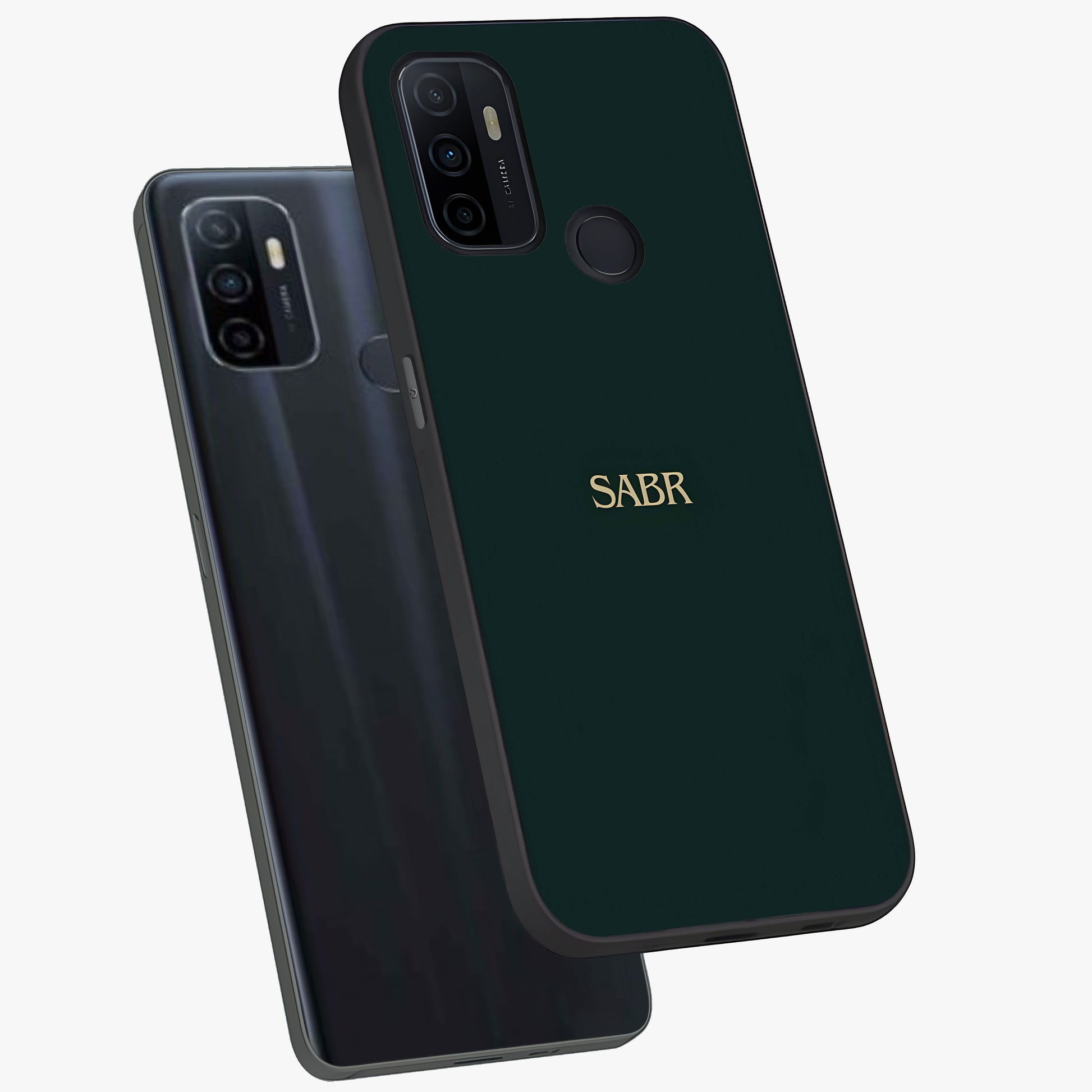 Sabr Minimal Patience Glass Case displayed in angled mockup highlighting simple inspirational design with clean aesthetic style.