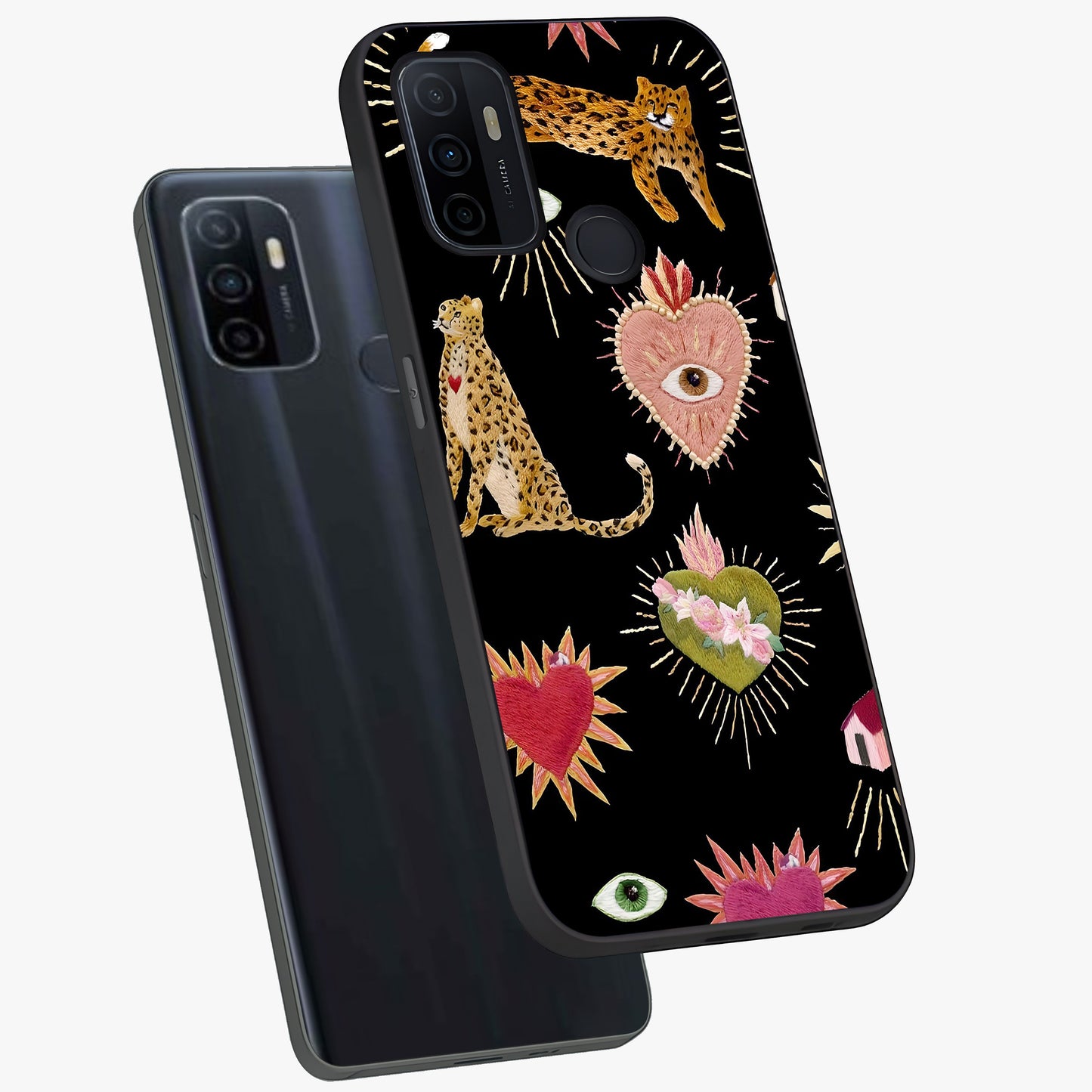 Sacred Jungle Heart Glass Case displayed in angled mockup highlighting lush tropical design with natural aesthetic style.