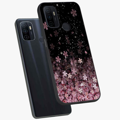 Small Starry Flowers Glass Case displayed in angled mockup highlighting tiny flower pattern with celestial aesthetic style.