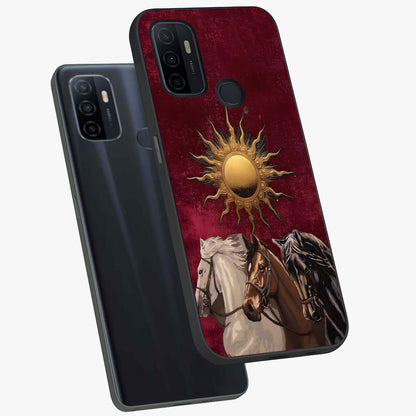 Solar Riders Glass Case displayed in angled mockup highlighting powerful rider illustration with radiant solar aesthetic.