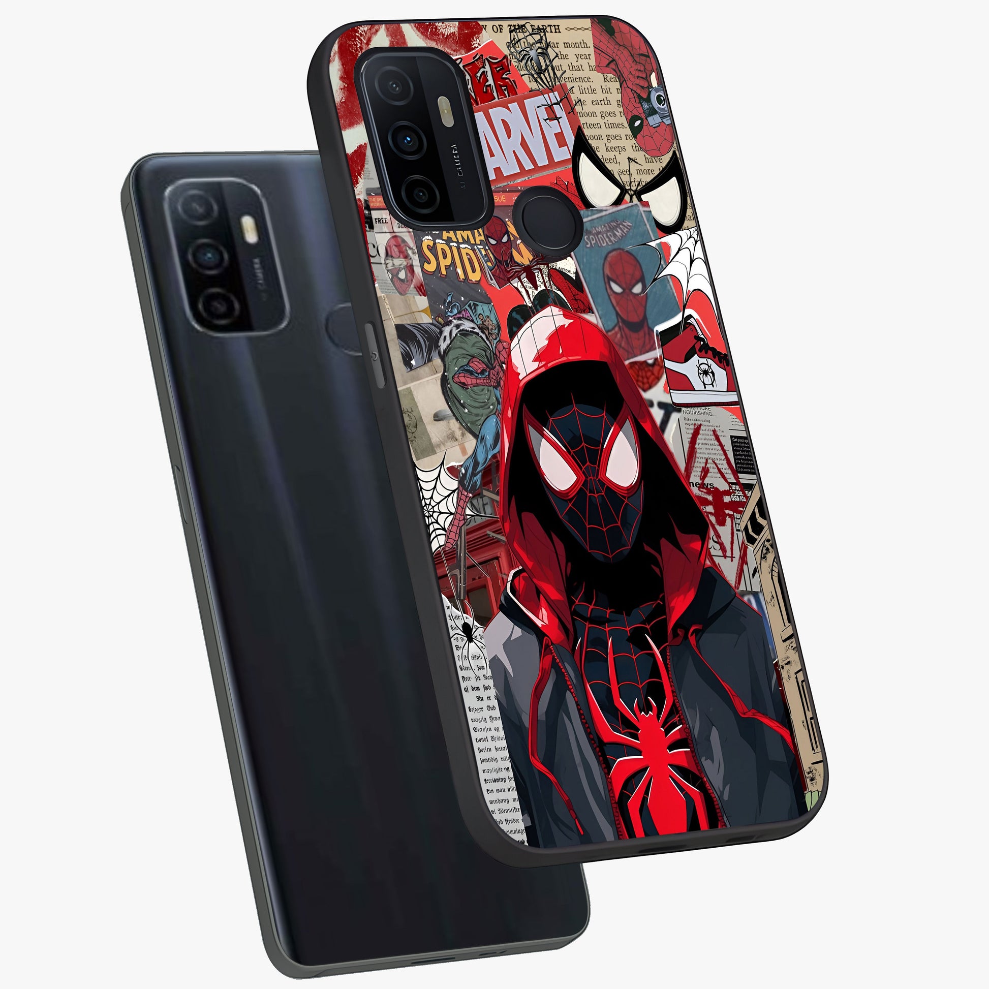 Spider Collage Street Glass Case displayed in angled mockup highlighting dynamic street style collage design with comic aesthetic.