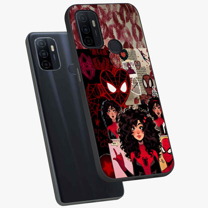 Spider Love Story Glass Case displayed in angled mockup highlighting expressive comic inspired design with playful aesthetic.