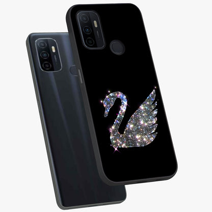 Starlit Swan Grace Glass Case displayed in angled mockup highlighting elegant swan illustration with dreamy celestial aesthetic.