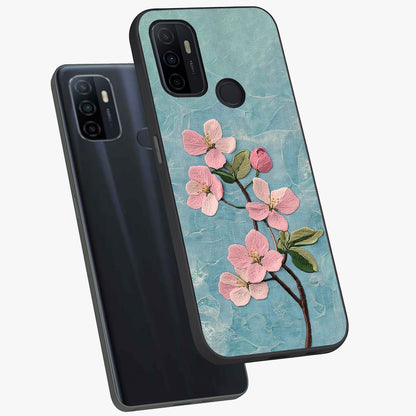 Threaded Blossom Breeze Glass Case displayed in angled mockup highlighting elegant floral design with soft aesthetic style.