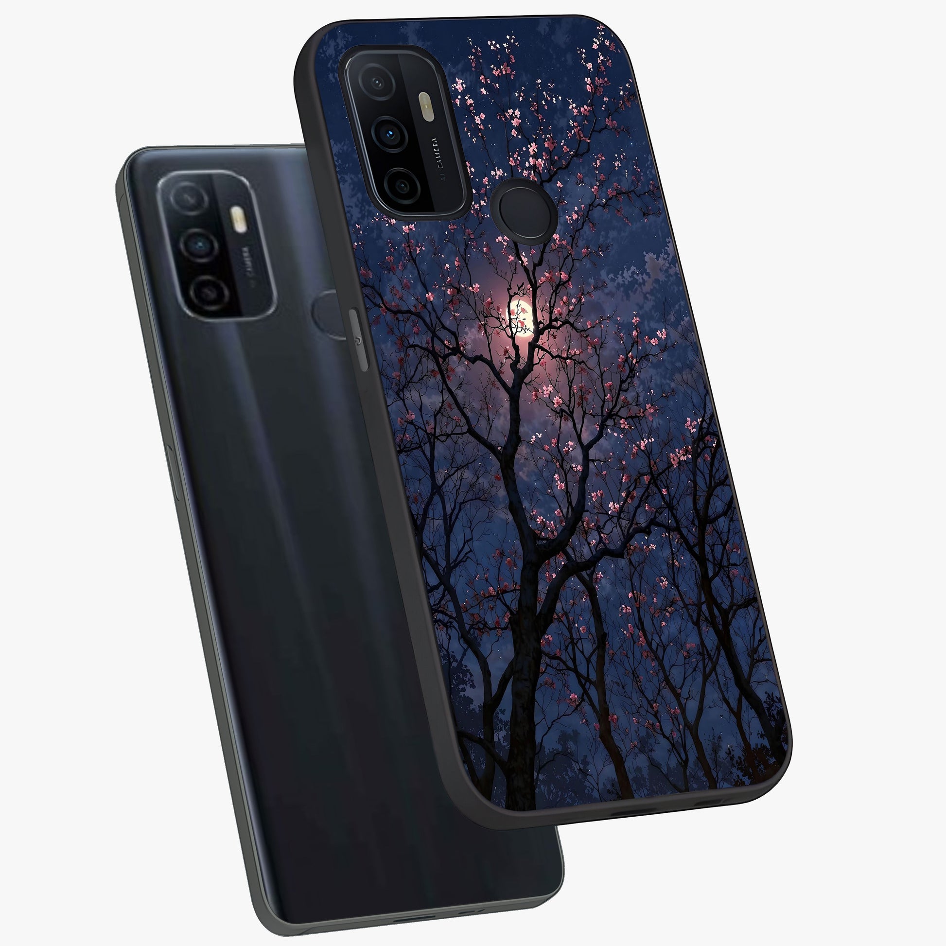 Twilight Sakura Serenade Glass Case displayed in angled mockup highlighting delicate sakura flower design with dreamy aesthetic.