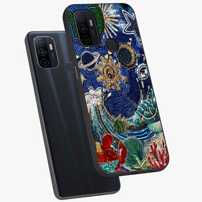 Universe Underwater Spark Glass Case displayed in angled mockup highlighting glowing aquatic design with celestial aesthetic.