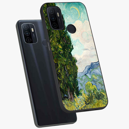 Van Gogh Vintage Art Glass Case displayed in angled mockup highlighting textured brushstroke design with classic aesthetic.